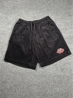 Chrome Hearts Black Corduroy Shorts with Lips Patch, Size Large